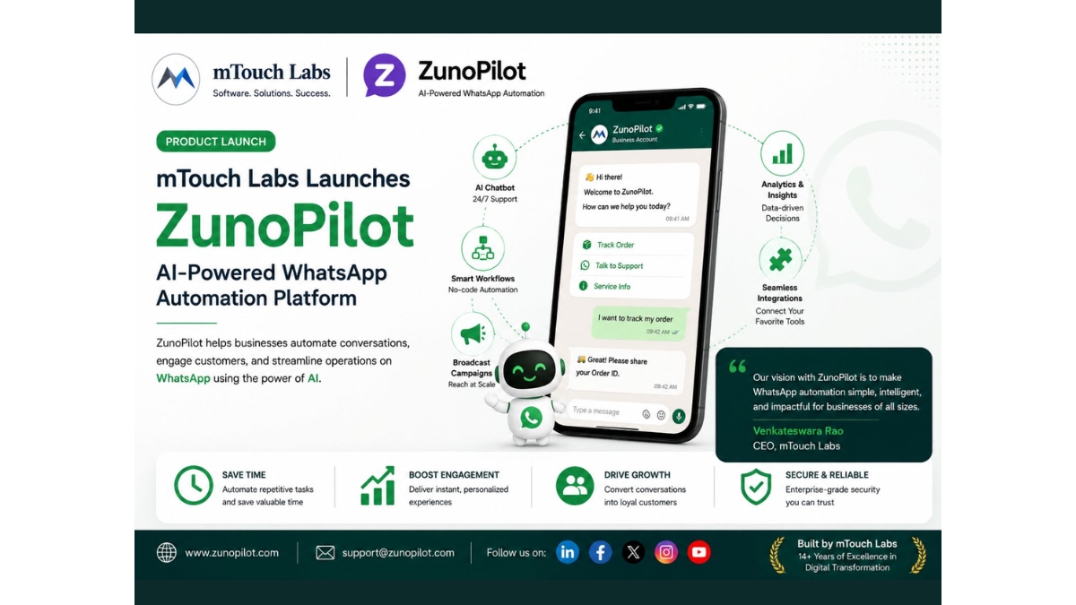 mTouch Labs Launches ZunoPilot, an AI-Powered WhatsApp Automation Platform for Businesses